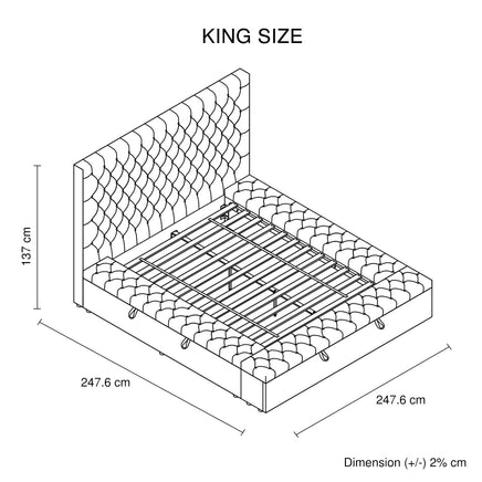King Size Bedframe Velvet Upholstery Dark Grey Colour Tufted Headboard Deep Quilting Furniture Kings Warehouse 