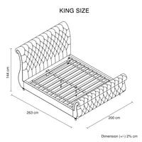King Size Sleigh Bedframe Velvet Upholstery Grey Colour Tufted Headboard And Footboard Deep Quilting Furniture Kings Warehouse 