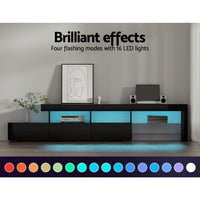 Kings TV Cabinet Entertainment Unit Stand RGB LED Gloss Furniture 215cm Black living room Kings Warehouse 