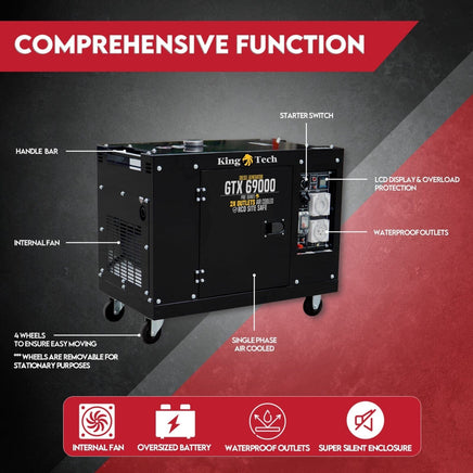 KINGTECH 8.4kW Max 6kW Rated Diesel Generator Single Phase Tools Kings Warehouse 