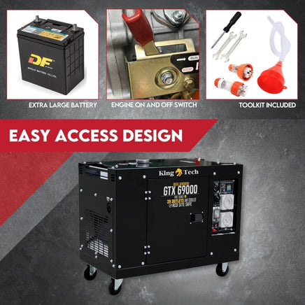 KINGTECH 8.4kW Max 6kW Rated Diesel Generator Single Phase Tools Kings Warehouse 
