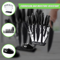 Kitchen 17 Pc Knife Set w/ Block & Sharpener Chef Bread Steak Knives Home & Garden Kings Warehouse 