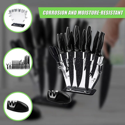 Kitchen 17 Pc Knife Set w/ Block & Sharpener Chef Bread Steak Knives Home & Garden Kings Warehouse 