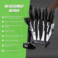 Kitchen 17 Pc Knife Set w/ Block & Sharpener Chef Bread Steak Knives Home & Garden Kings Warehouse 