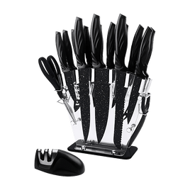 Kitchen 17 Pc Knife Set w/ Block & Sharpener Chef Bread Steak Knives Home & Garden Kings Warehouse 