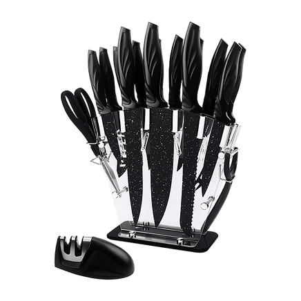 Kitchen 17 Pc Knife Set w/ Block & Sharpener Chef Bread Steak Knives Home & Garden Kings Warehouse 