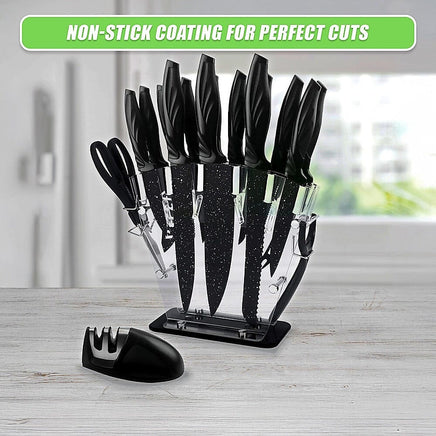Kitchen 17 Pc Knife Set w/ Block & Sharpener Chef Bread Steak Knives Home & Garden Kings Warehouse 