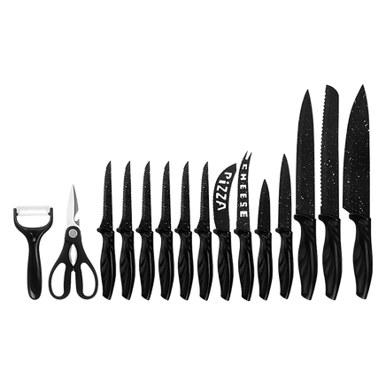 Kitchen 17 Pc Knife Set w/ Block & Sharpener Chef Bread Steak Knives Home & Garden Kings Warehouse 
