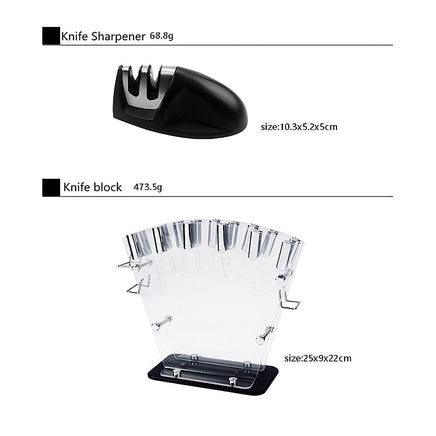 Kitchen 17 Pc Knife Set w/ Block & Sharpener Chef Bread Steak Knives Home & Garden Kings Warehouse 