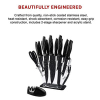 Kitchen 17 Pc Knife Set w/ Block & Sharpener Chef Bread Steak Knives Home & Garden Kings Warehouse 