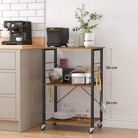 Kitchen Baker's Rack, 3-Tier Serving Cart with Metal Frame and 6 Hooks, Rustic Brown Furniture Kings Warehouse 