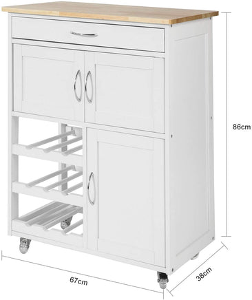 Kitchen Trolley with Wine Racks, Portable Workbench and Serving Cart for Bar or Dining Furniture Kings Warehouse 