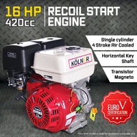 Kolner 16hp 25.4mm Horizontal Key Shaft Q Type Petrol Engine - Recoil Start Kings Warehouse 