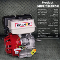 Kolner 16hp 25.4mm Horizontal Key Shaft Q Type Petrol Engine - Recoil Start Kings Warehouse 