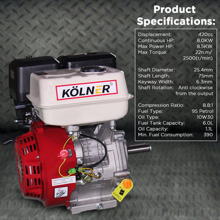 Kolner 16hp 25.4mm Horizontal Key Shaft Q Type Petrol Engine - Recoil Start Kings Warehouse 