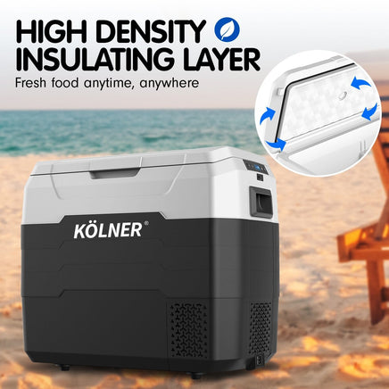 Kolner 50l Fridge Freezer Cooler 12/24/240v Camping Portable Refrigerator - Black Appliances Kings Warehouse 
