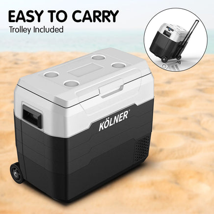 Kolner 50l Fridge Freezer Cooler 12/24/240v Camping Portable Refrigerator With Trolley - Black Appliances Kings Warehouse 