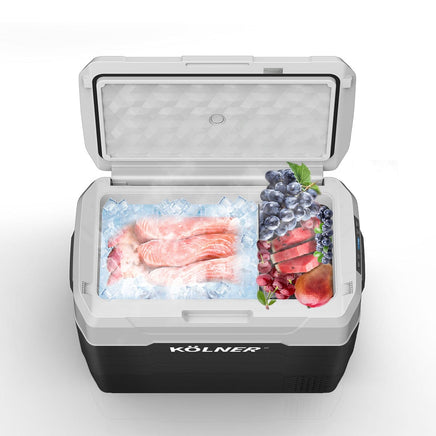 Kolner 50l Fridge Freezer Cooler 12/24/240v Camping Portable Refrigerator With Trolley - Black Appliances Kings Warehouse 