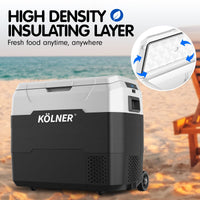 Kolner 50l Fridge Freezer Cooler 12/24/240v Camping Portable Refrigerator With Trolley - Black Appliances Kings Warehouse 
