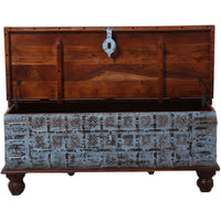 Konark Coffee Table Antique Handcrafted Solid Mango Wood Storage Trunk Chest Box living room Kings Warehouse 