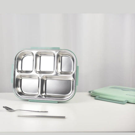 Kylin 304 Stainless Steel 5 Divided Smile Large Lunch Box With Soup Pot - Green Baby & Kids Kings Warehouse 