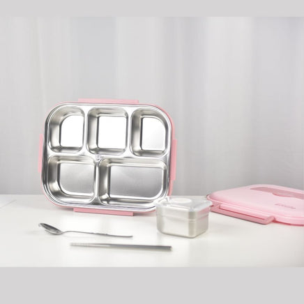 Kylin 304 Stainless Steel 5 Divided Smile Large Lunch Box With Soup Pot - Pink Baby & Kids Kings Warehouse 