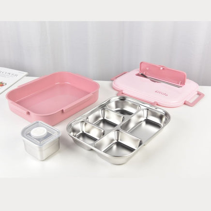 Kylin 304 Stainless Steel 5 Divided Smile Large Lunch Box With Soup Pot - Pink Baby & Kids Kings Warehouse 