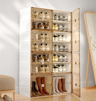 Kylin Cubes Storage Folding Shoe Cabinet With 2 Column & 7 Grids & 4 Brown Door Home & Garden Kings Warehouse 