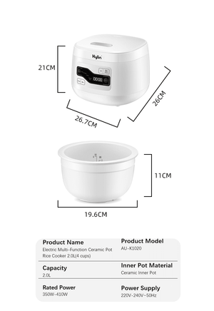 Kylin Electric Multi-Function 4 Cups Ceramic Pot Rice Cooker 2L White AU-K1020 Appliances Kings Warehouse 