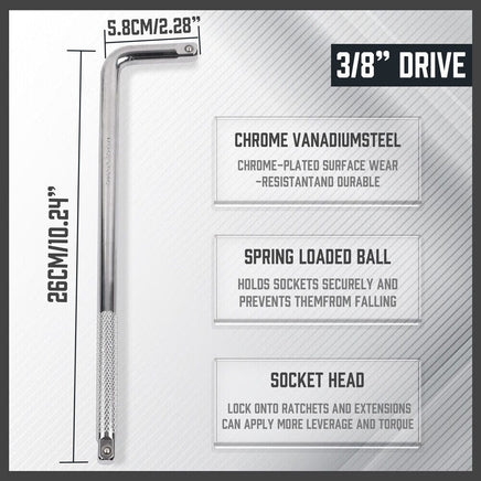 L Shape Socket Extension Bar 1/4" 3/8" 1/2" Drive Wrench Breaker CR-V Anti-Slip Set of each size Auto Accessories Kings Warehouse 