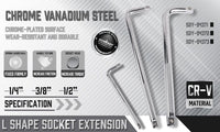 L Shape Socket Extension Bar 1/4" 3/8" 1/2" Drive Wrench Breaker CR-V Anti-Slip Set of each size Auto Accessories Kings Warehouse 