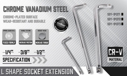 L Shape Socket Extension Bar 1/4" 3/8" 1/2" Drive Wrench Breaker CR-V Anti-Slip Set of each size Auto Accessories Kings Warehouse 