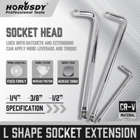 L Shape Socket Extension Bar 1/4" 3/8" 1/2" Drive Wrench Breaker CR-V Anti-Slip Set of each size Auto Accessories Kings Warehouse 