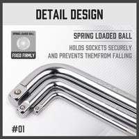 L Shape Socket Extension Bar 1/4" 3/8" 1/2" Drive Wrench Breaker CR-V Anti-Slip Set of each size Auto Accessories Kings Warehouse 