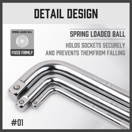 L Shape Socket Extension Bar 1/4" 3/8" 1/2" Drive Wrench Breaker CR-V Anti-Slip Set of each size Auto Accessories Kings Warehouse 