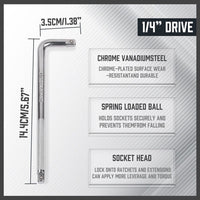 L Shape Socket Extension Bar 1/4" 3/8" 1/2" Drive Wrench Breaker CR-V Anti-Slip Set of each size Auto Accessories Kings Warehouse 