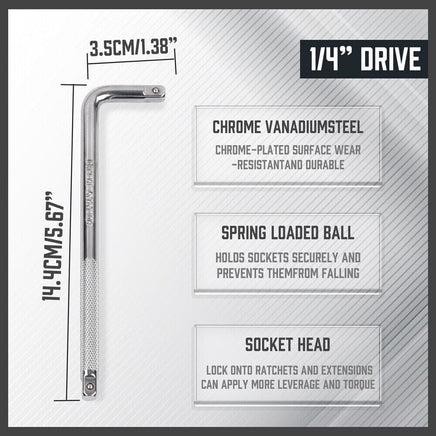 L Shape Socket Extension Bar 1/4" 3/8" 1/2" Drive Wrench Breaker CR-V Anti-Slip Set of each size Auto Accessories Kings Warehouse 