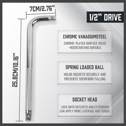 L Shape Socket Extension Bar 1/4" 3/8" 1/2" Drive Wrench Breaker CR-V Anti-Slip Set of each size Auto Accessories Kings Warehouse 