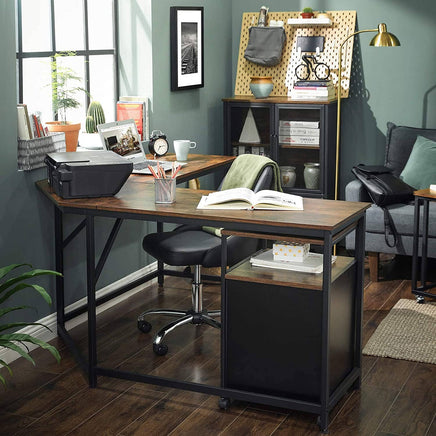 L-Shaped Computer Desk, Rustic Brown and Black Furniture Kings Warehouse 