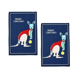 Ladelle Australiana Animal Drawing Set of 2 Cotton Kitchen Towels Kangaroo Home & Garden Kings Warehouse 