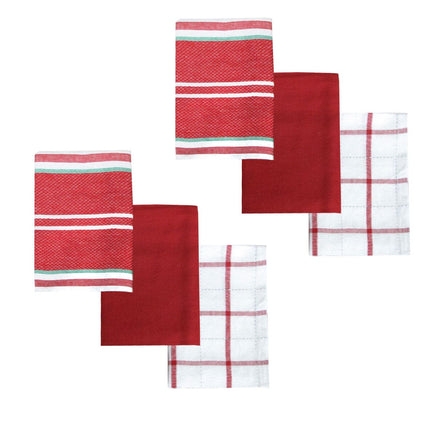 Ladelle Brick Set of 6 Cotton Kitchen Towels Red Design 6 Home & Garden Kings Warehouse 