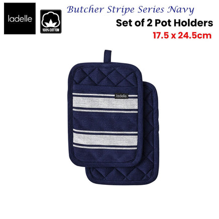 Ladelle Butcher Stripe Series Navy Set of 2 Pot Holders 17.5 x 24.5cm Home & Garden Kings Warehouse 