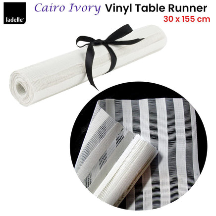 Ladelle Cairo Ivory Vinyl Table Runner 30 x 155 cm Home & Garden Kings Warehouse 