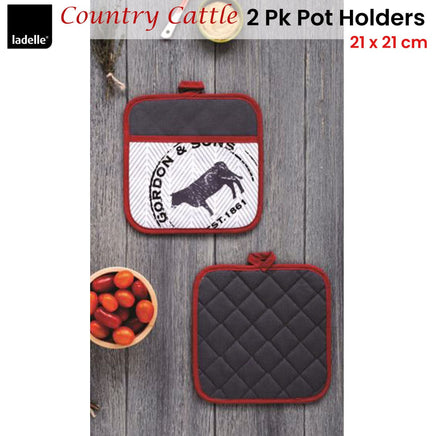 Ladelle Country Cattle Set of 2 Pot Holders 21 x 21 cm Home & Garden Kings Warehouse 
