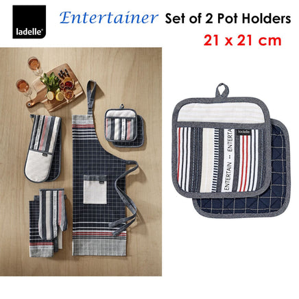Ladelle Entertainer Charcoal Set of 2 Pot Holders 21 x 21 cm Home & Garden Kings Warehouse 