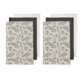 Ladelle Grown Ivy Set of 6 Cotton Kitchen Towels Charcoal Home & Garden Kings Warehouse 