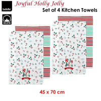 Ladelle Joyful Holly Jolly Christmas Set of 4 Cotton Kitchen Towels 45 x 70 cm Home & Garden Kings Warehouse 