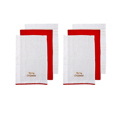 Ladelle Joyful Merry Christmas Set of 6 Cotton Kitchen Towels Red Home & Garden Kings Warehouse 