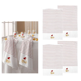 Ladelle Mr & Mrs Christmas Hat Set of 4 Cotton Kitchen Towels 45 x 70 cm Home & Garden Kings Warehouse 