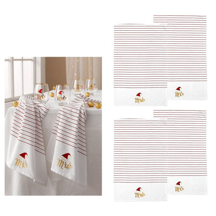 Ladelle Mr & Mrs Christmas Hat Set of 4 Cotton Kitchen Towels 45 x 70 cm Home & Garden Kings Warehouse 
